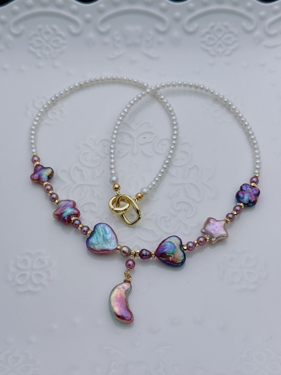 Pearl Jewelry - RL043 Handmade Premium Quality Freshwater Baroque Necklace Moon&Star 18”